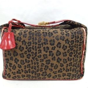 Fendi Leopard Pattern Hand Leather Brown Black Canvas Satchel